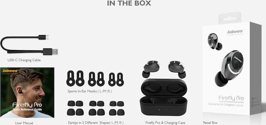 Firefly Pro In-ear Bluetooth Handsfree Ακουστικά με Θήκη Φόρτισης Μαύρα