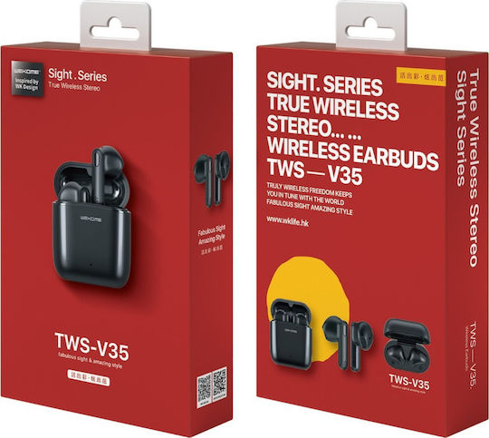 WK TWS-V35 Earbud Bluetooth Handsfree Ακουστικά με Θήκη Φόρτισης Μαύρα