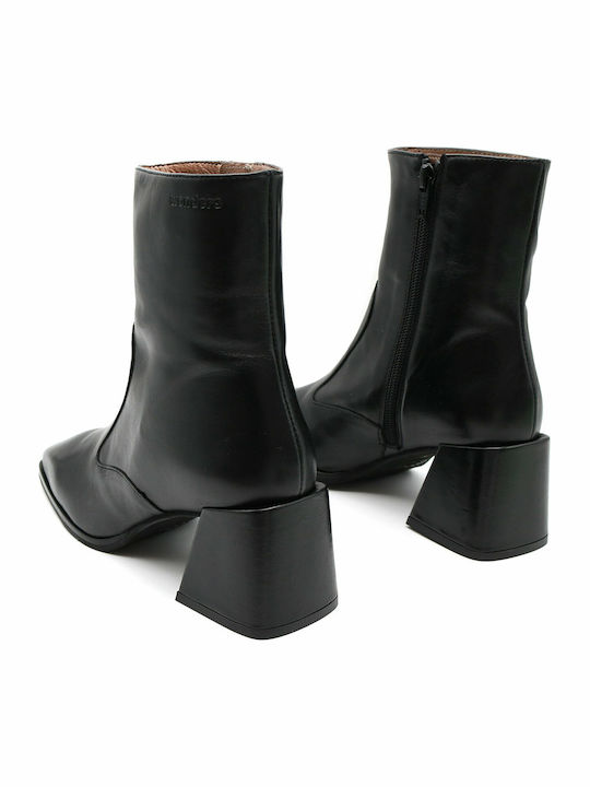 Leather Women's Ankle Boots with Medium Heel Black