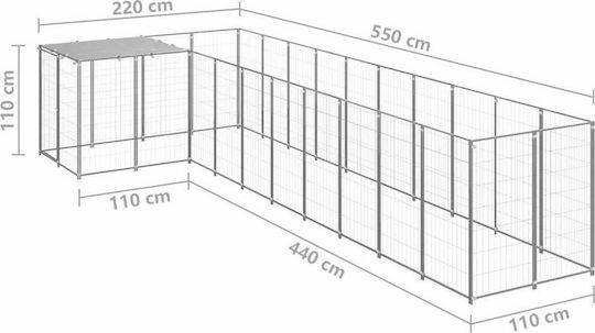 vidaXL Hundetore 7,26 m² aus Metall in Silber Farbe 220 x 550 x 110cm