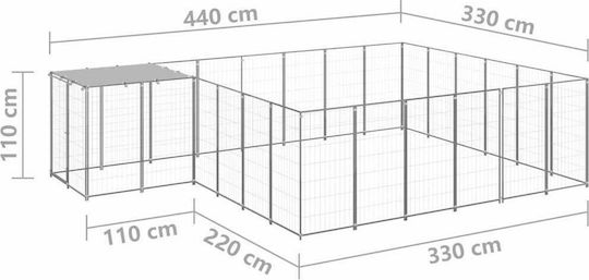 vidaXL Dog Park 12.1 sq.m. Made of Metallic Material in Silver Colour 440 x 330 x 110 cm