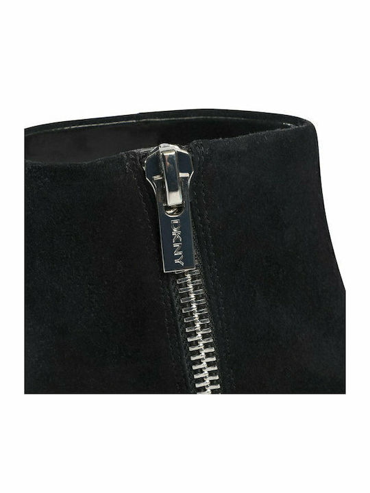 Crosbi Suede Γυναικεία Μποτάκια Αστραγάλου με Μεσαίο Τακούνι Μαύρα