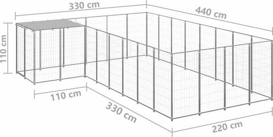 vidaXL Dog Park 10.89 sq.m. Made of Metal in Silver Colour 330 x 440 x 110 cm