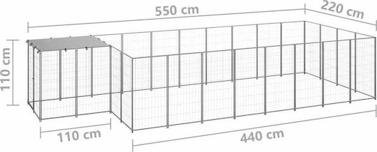 vidaXL Dog Park 10.89 sq.m. Made of Metal in Silver Colour 550 x 220 x 110 cm