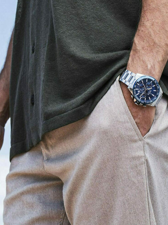 Festina Ανδρικό Ρολόι 45mm Χρονογράφος Μπαταρίας με Ασημί Μεταλλικό Μπρασελέ