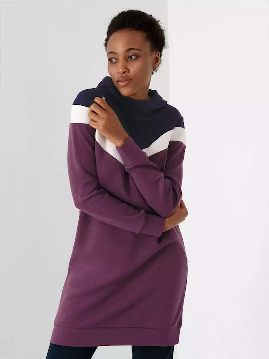 Mini Athletic Dress Long Sleeve with Hood Purple