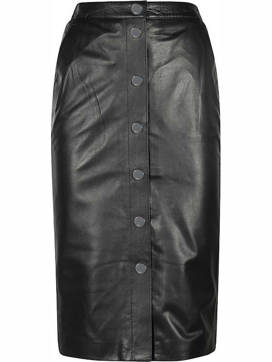 Leather Pencil High-waisted Midi Skirt Black