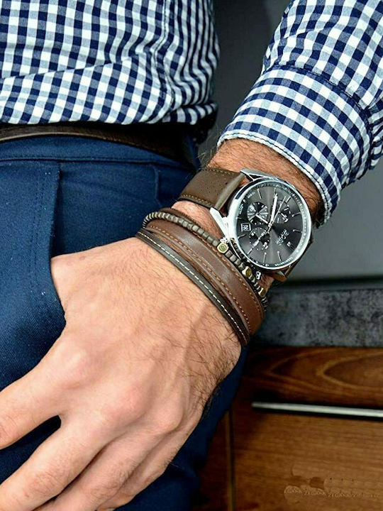 Boss Champion Men's Watch 44mm Chronograph Battery with Brown Leather Strap