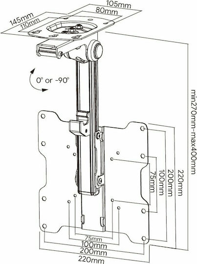 Cabletech LPA63-446 Βάση Τηλεόρασης Οροφής έως 37" και 20kg