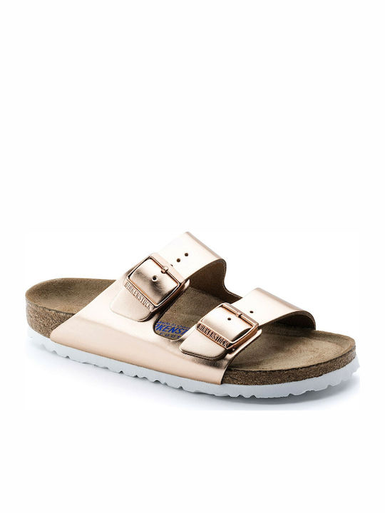 Arizona Soft Footbed Natural Leather Women's Flat Sandals Anatomic Metallic Copper Narrow Fit