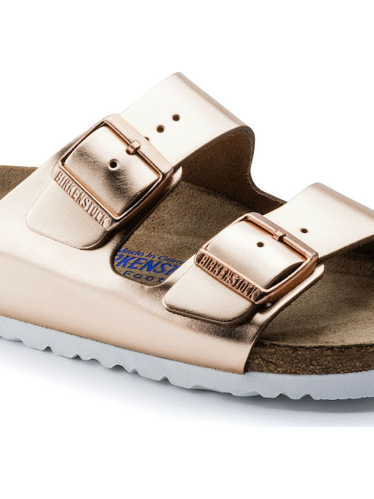 Arizona Soft Footbed Natural Leather Women's Flat Sandals Anatomic Metallic Copper Narrow Fit