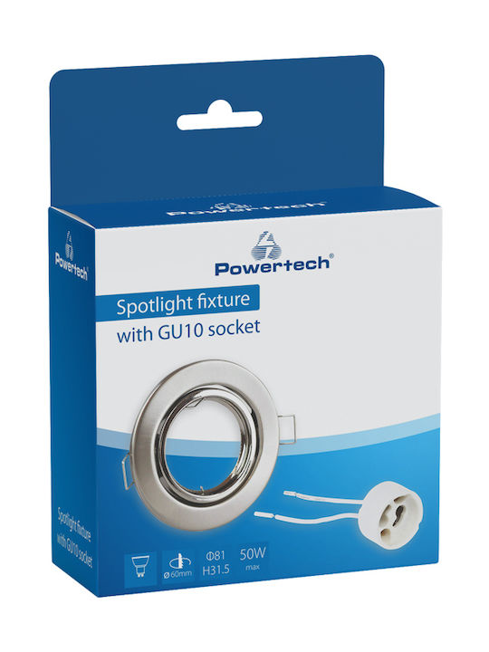 Powertech Rund Metallisch Rahmen für Spots GU10 Silber 8.1x8.1cm. 1Stück Powertech Rund Metallisch Rahmen für Spots GU10 Silber 8.1x8.1cm. 1Stück