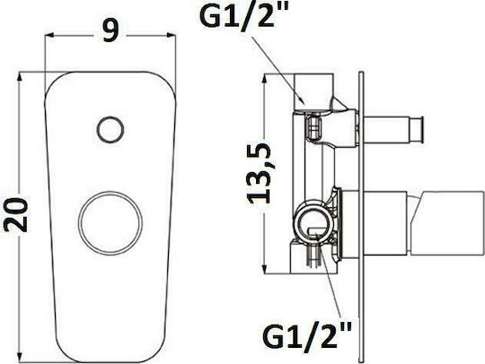 Orabella Gamma Built-in Faucet Mixer for Bathtub 2 Exits Chrome