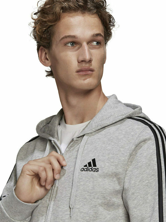 Essentials French Terry 3-Stripes Ζακέτα με Κουκούλα Heather Grey