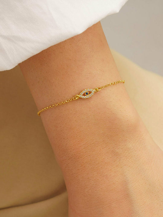 Bracelet Chain Grecian Chic with design Eye made of Silver Gold Plated with Zircon