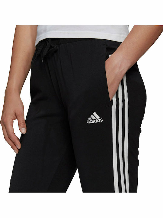 Essential 3-Stripes Ψηλόμεσο Παντελόνι Φόρμας με Λάστιχο Μαύρο