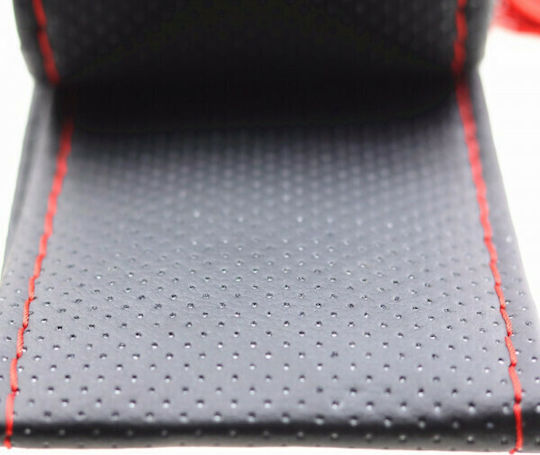 GlobalExpress Car Steering Wheel Cover Tailored with Diameter 36cm made of Leatherette Black with Red Stitching