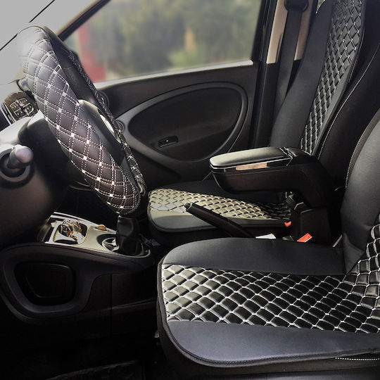 Feral Car Steering Wheel Cover Sport Driving D-Shape Medium with Diameter 38cm made of Leatherette Black with Gray Stitching
