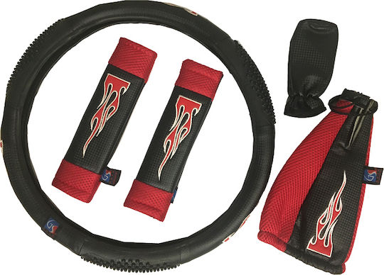 Auto Gs Car Steering Wheel Cover Flame Medium with Diameter 38cm made of Leatherette Red