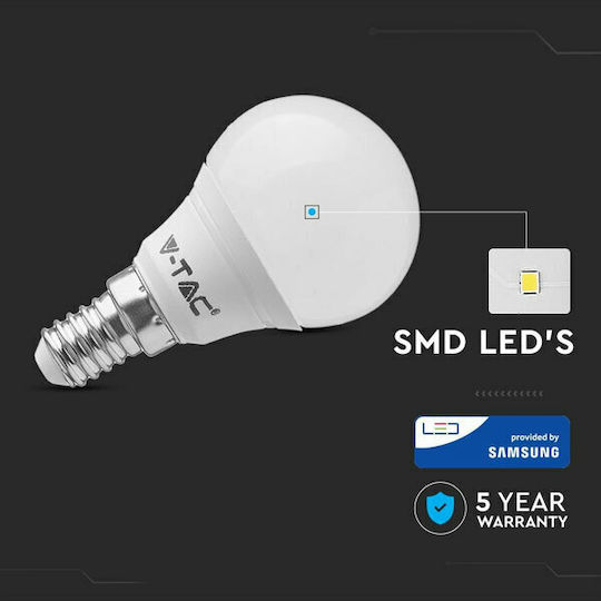 V-TAC VT-236 Λάμπα LED 5.5W 81mm για Ντουί E14 και Σχήμα G45 Φυσικό Λευκό 470lm