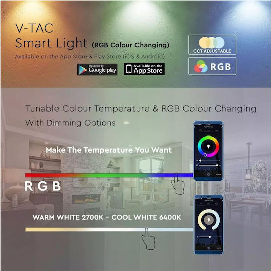 V-TAC Smart Λάμπα VT-5124 LED 4.5W για Ντουί E27 και Σχήμα G45 RGBW 300lm Dimmable