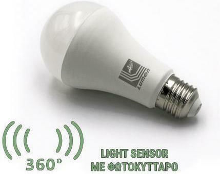 Adeleq LED Bulb 12W 128mm for Socket E27 and Shape A60 Warm White 1200lm with Photocell