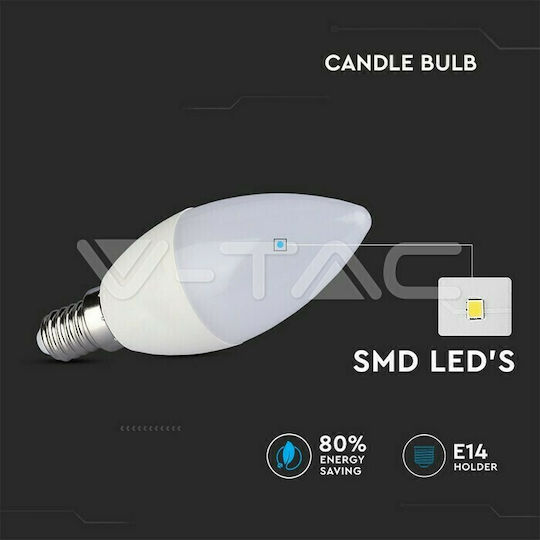 V-TAC VT-1818 Bec LED 4W 107mm pentru Soclu E14 și Formă C37 Alb rece 320lm