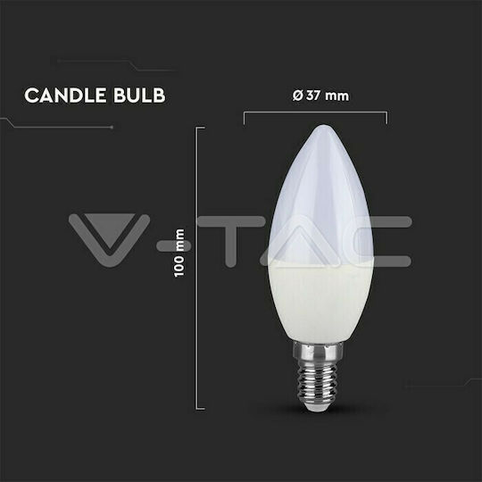 V-TAC VT-1818 Bec LED 4W 107mm pentru Soclu E14 și Formă C37 Alb rece 320lm