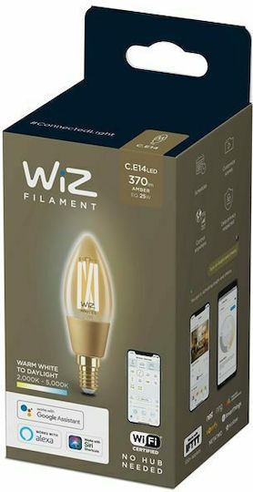 WiZ Smart Λάμπα LED 4.9W για Ντουί E14 και Σχήμα C35 Ρυθμιζόμενο Λευκό 370lm Dimmable