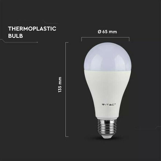 V-TAC VT-217 Λάμπα LED 17W 134mm για Ντουί E27 και Σχήμα A65 Ψυχρό Λευκό 1521lm