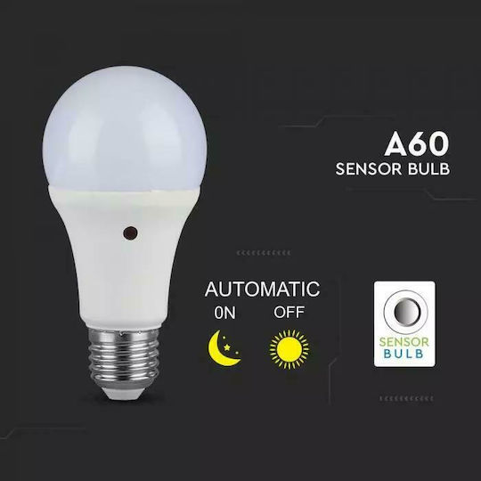 V-TAC VT-2016 LED Bulb 9W 112mm for Socket E27 and Shape A60 Warm White 806lm with Photocell