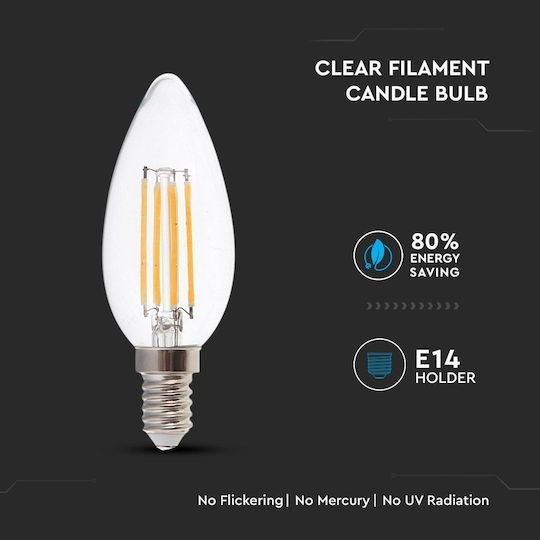 V-TAC VT-2174 LED Bulbs 4W 100mm for Socket E14 and Shape C35 Warm White 400lm 2pcs