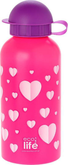 Ecolife Kids Water Bottle Stainless Steel with Pop-Up Cap Pink 500ml