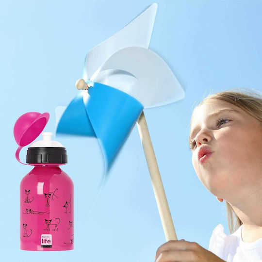 Ecolife Kids Water Bottle Stainless Steel with Pop-Up Cap Fuchsia 400ml