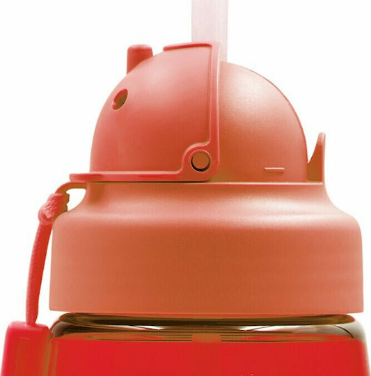Laken Obych Kids Water Bottle Plastic with Straw Non Spill Red 450ml