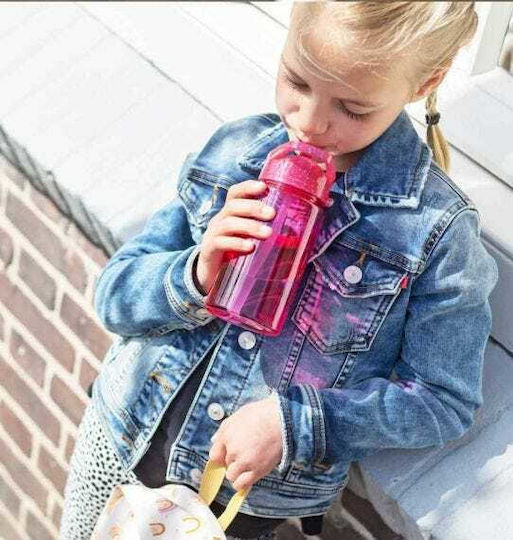 A Little Lovely Company Glitter Pink Kinderflasche Kunststoff mit Strohhalm Rosa 450ml