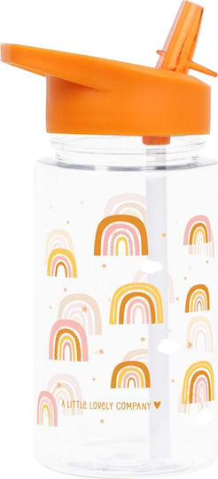 A Little Lovely Company Kids Water Bottle Butterfly Plastic with Straw Orange 450ml (Various Designs/Colours)