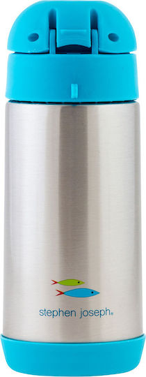 Stephen Joseph Kids Water Bottle Thermos Stainless Steel with Straw Non Spill Light Blue 325ml