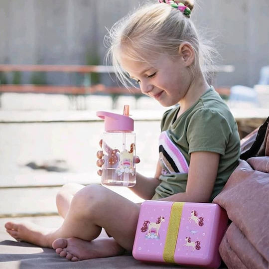 A Little Lovely Company Kids Water Bottle Plastic with Straw Pink 450ml