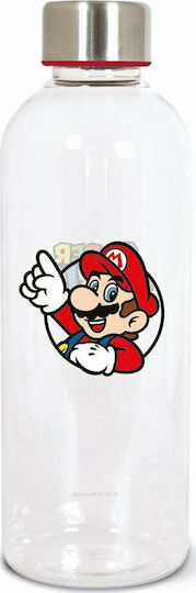 Stor Super Mario Plastic Kids Water Bottle Super Mario with Screw-on Cap Non Spill Transparent 850ml