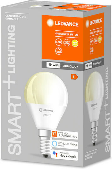 Ledvance Смарт крушка LED 5W за фасунга E14 и форма P45 топло бяло 470лм Димируем
