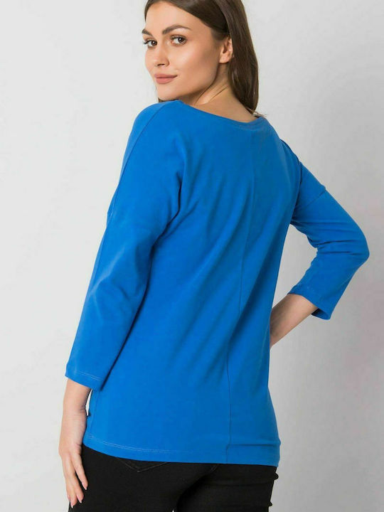 Relevance 0126 Damen Bluse Baumwolle mit 3/4 Ärmel Blau RV-BZ-0126.01P