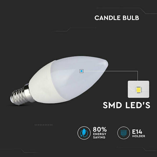V-TAC VT-1855 LED Bulb 5.5W 100mm for Socket E14 and Shape C37 Warm White 47lm