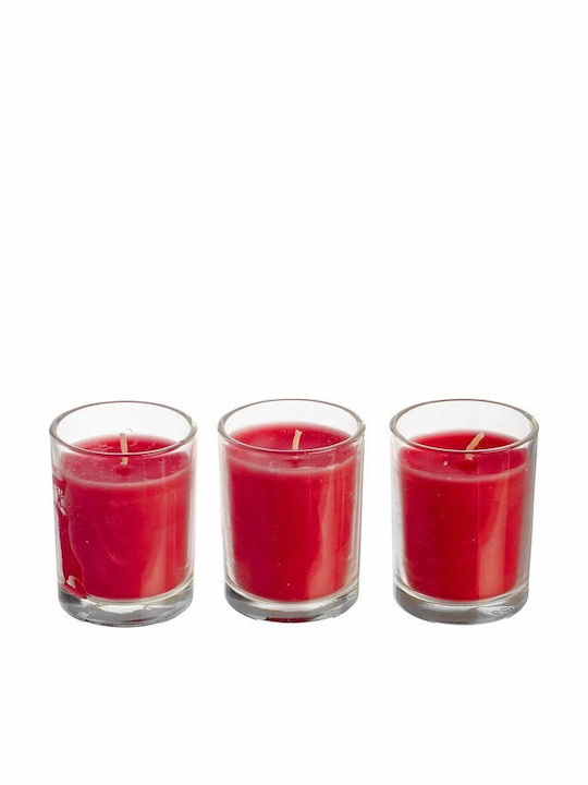 JK Home Decoration Christmas Glass Red Candle 3pcs