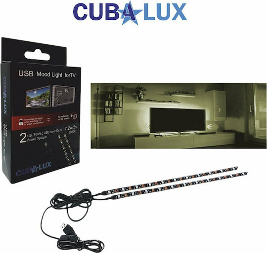 Cubalux Ταινία LED Τηλεόρασης USB 5V Θερμό Λευκό Φως 1m Τύπου SMD2835 με Τροφοδοτικό