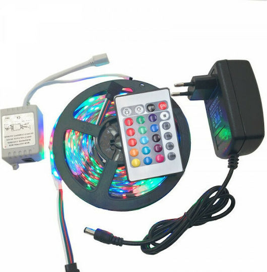 GlobalExpress Bandă LED 12V RGB Lumină 5m Tip SMD3528 cu Sursă de alimentare & Telecomandă