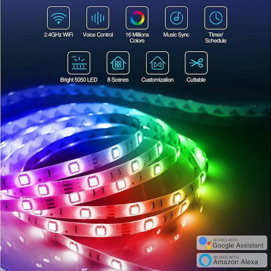 Superfire Inteligent Bandă LED NiteBird Wi-Fi Pentru televizor 12V RGB Lumină 10m Tip SMD5050 cu Sursă de alimentare & Controler WiFi