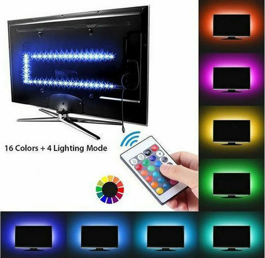 Cubalux Ταινία LED Τηλεόρασης USB 5V RGB Φως 1m Τύπου SMD2835 με Τροφοδοτικό & Τηλεχειριστήριο