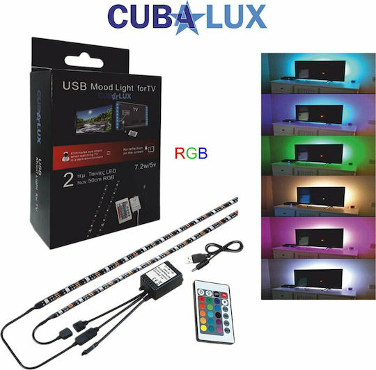 Cubalux Ταινία LED Τηλεόρασης USB 5V RGB Φως 1m Τύπου SMD2835 με Τροφοδοτικό & Τηλεχειριστήριο