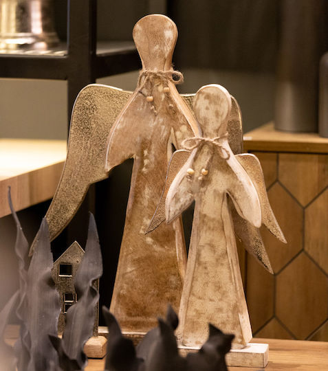 InTheBox Weihnachtliche Holz Figur Cherub Silber Höhe 52cm